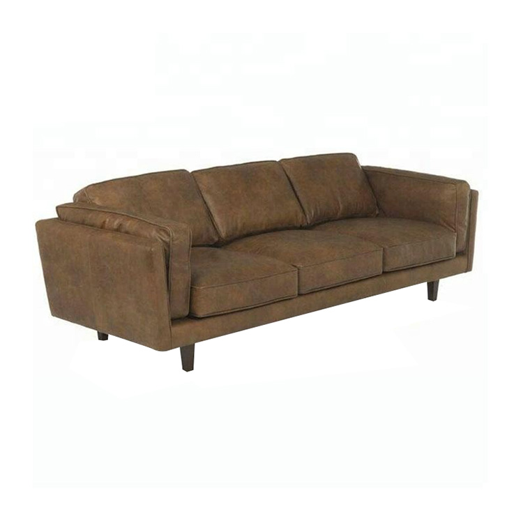 Modern Genuine Leather Wood Frame Vintage Sofa leisure living room Furniture Couch 3 seat