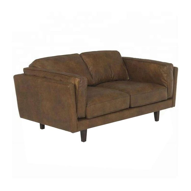 Modern Genuine Leather Wood Frame Vintage Sofa leisure living room Furniture Couch 3 seat