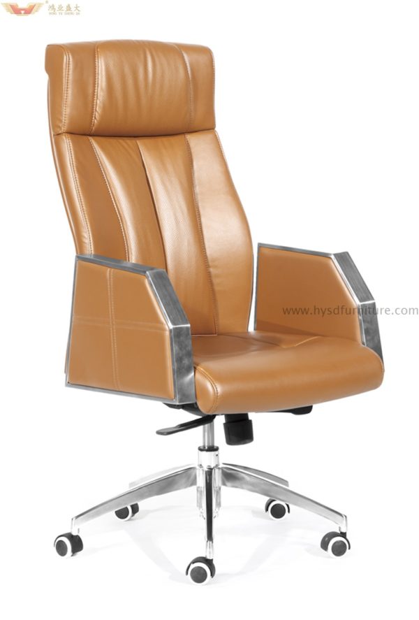 Swivel leather office chair with armrest