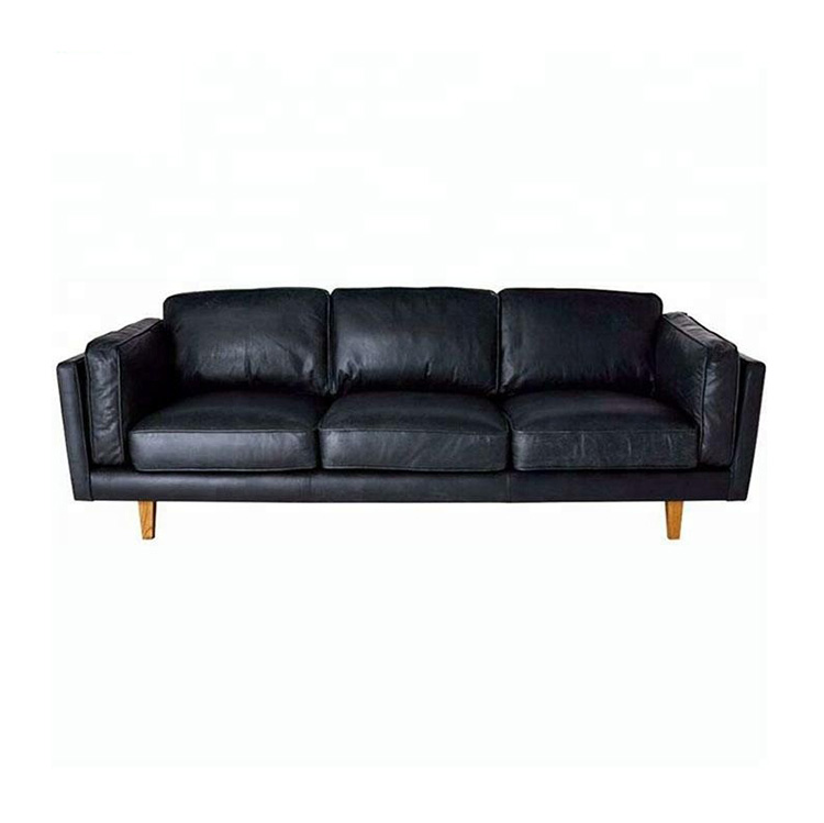 black Modern Genuine Leather Wood Frame recliner Sofa leisure living room Furniture Couch set