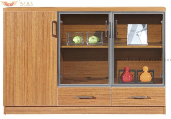 modern wood cabinet with glasses door