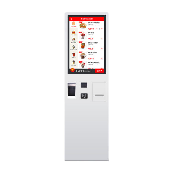 32” Android self service touch kiosk with bar code reader and printer