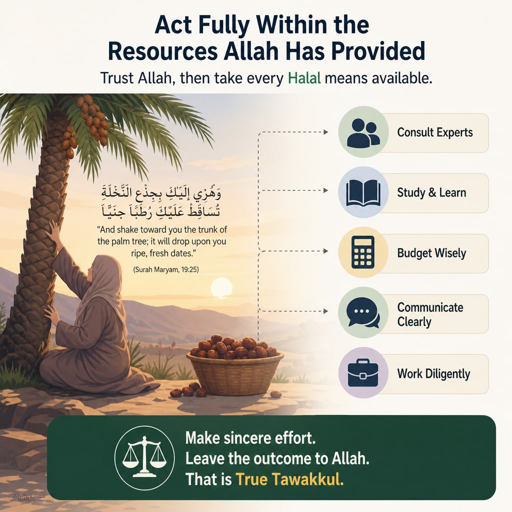 4. Act Fully Within the Resources Allah Has Provided

After entrusting the matter to Allah, channel your energy into practical, Halal solutions. Look 