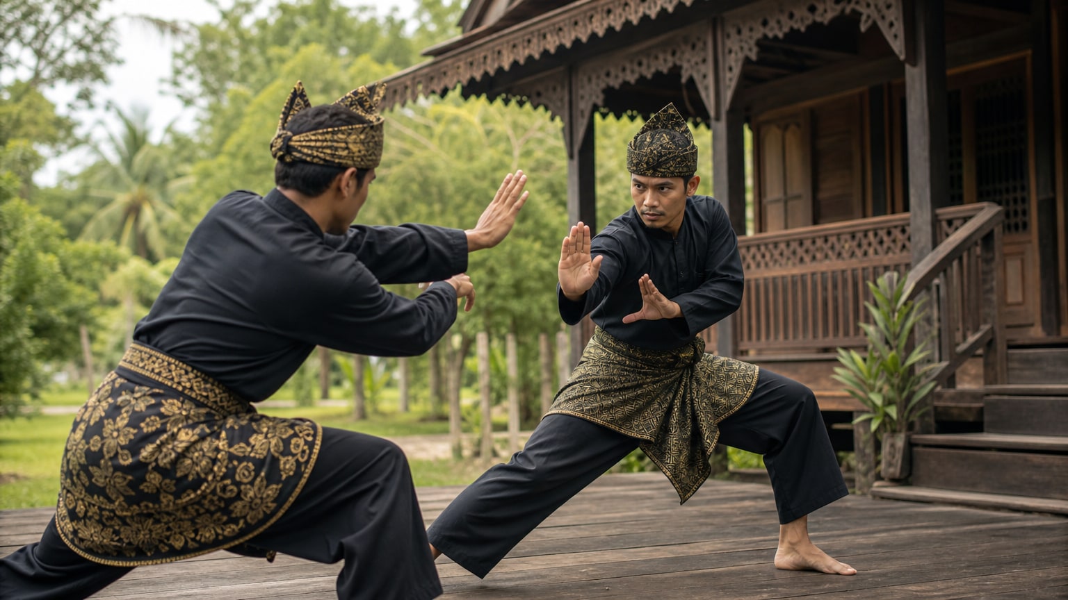 Create a traditional silat 2 persons fighting