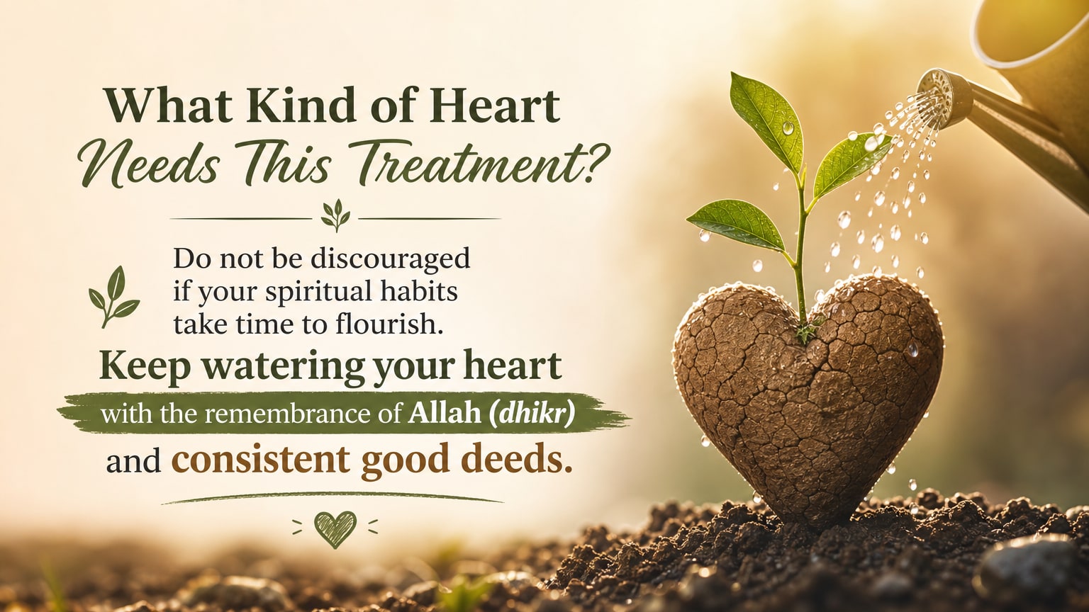 Do not be discouraged if your spiritual habits take time to flourish. Keep watering your heart with the remembrance of Allah (dhikr) and consistent go