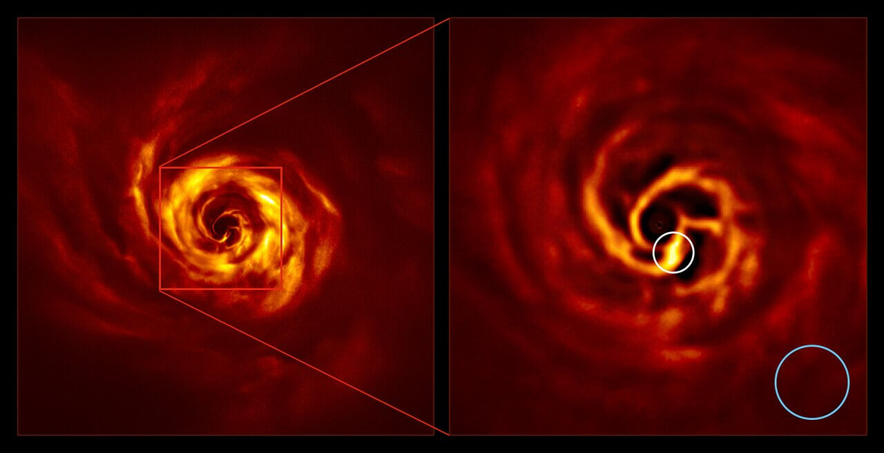Image: SPHERE images of the AB Aurigae system (side by side, annotated).