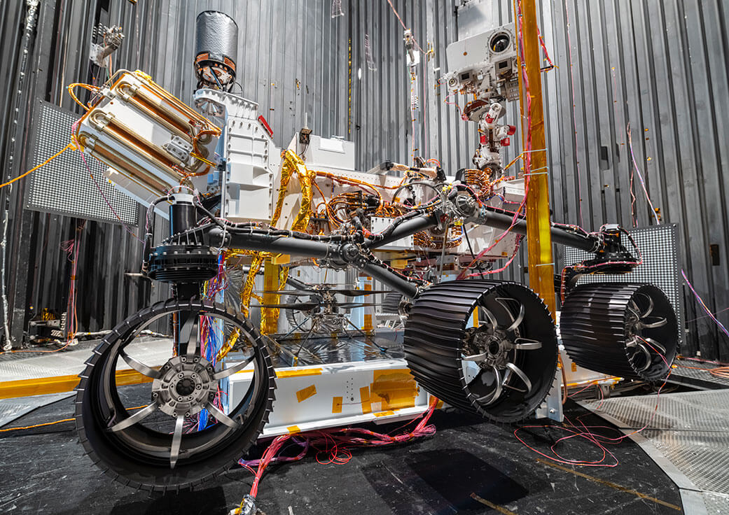 Ingenuity Helicopter under the belly of Perseverance rover.