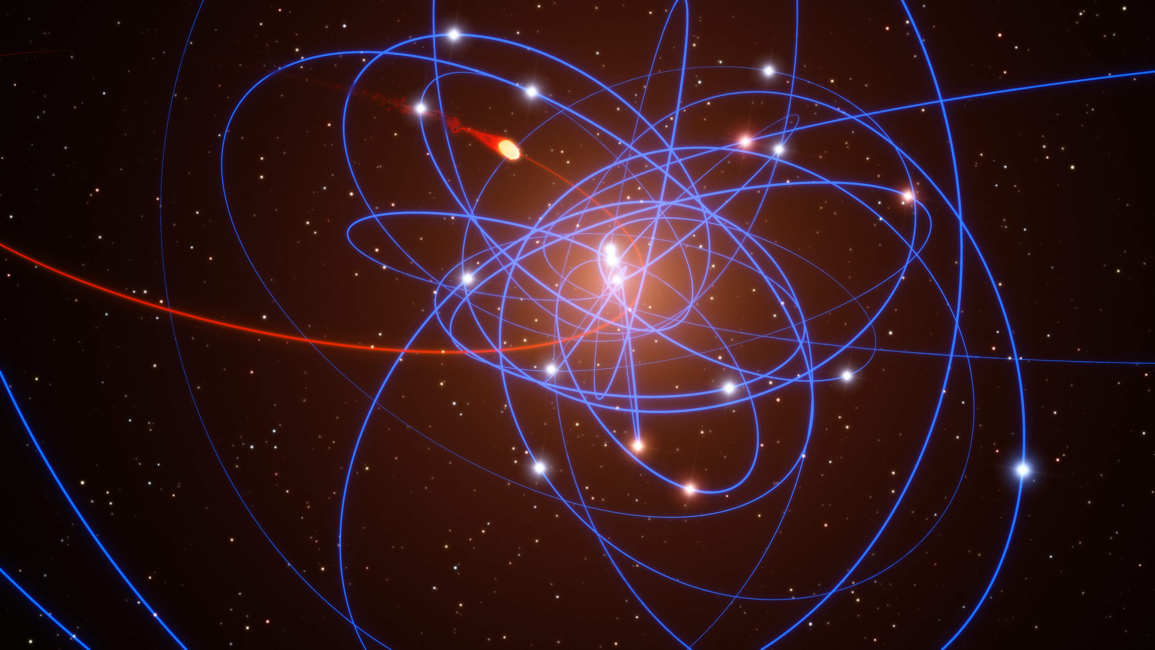 Image: Simulation of gas cloud approaching the black hole at the centre of the Milky Way