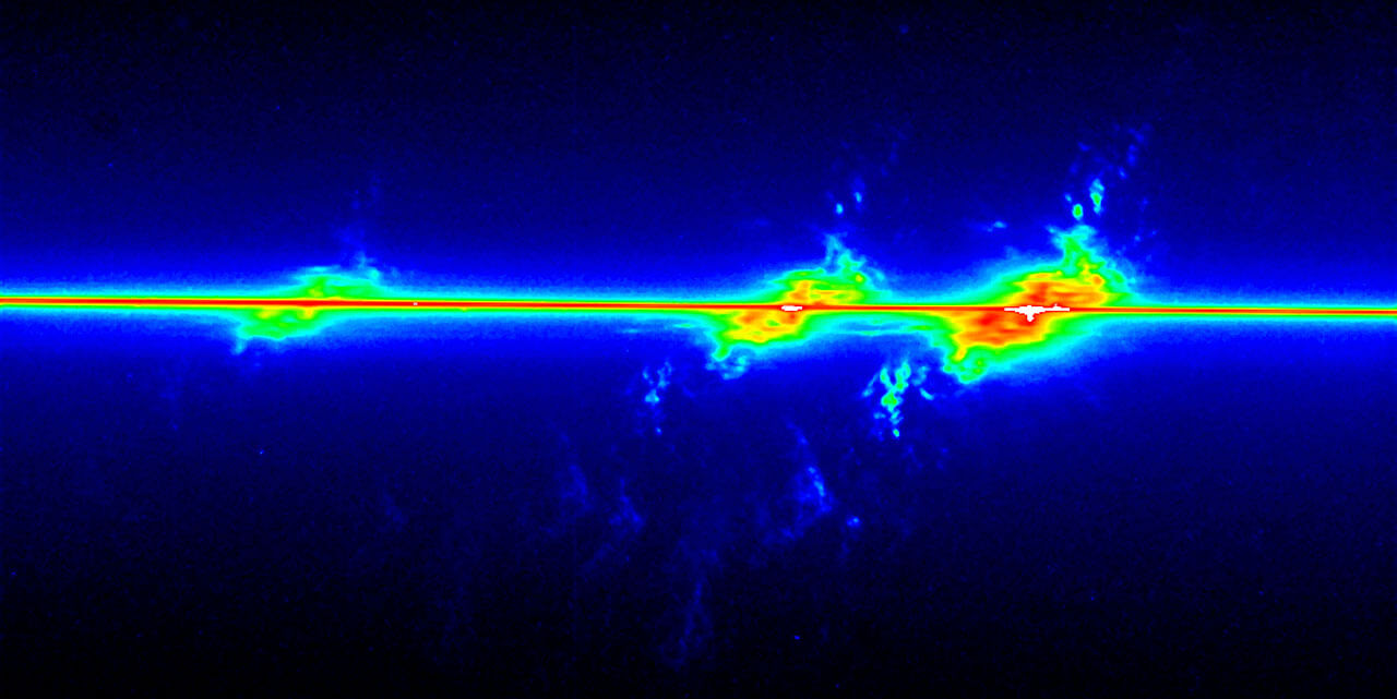 A STIS spectrum of the galaxy NGC 4151 revealing that gas is flowing out of a black hole in its center. Image Source: Hubble Space Telescope.