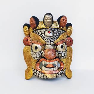 Bhairava Mahakaala Wooden Mask Metal Plated