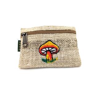Mushroom Embroidered Hemp Coin pouch, Dog Treat Pouch