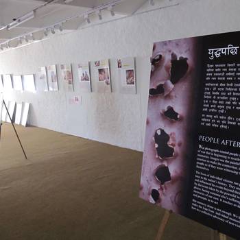 The photographs and panels from all three books were also kept in exhibition at the Shanti Sangralaya of the Madan Puraskar Pustakalaya in Patan Dhoka.