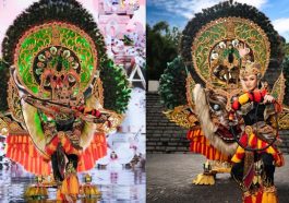 Kostum nasional Miss Grand Indonesia mengusung tema reog Ponorogo. [Sumber Gambar]