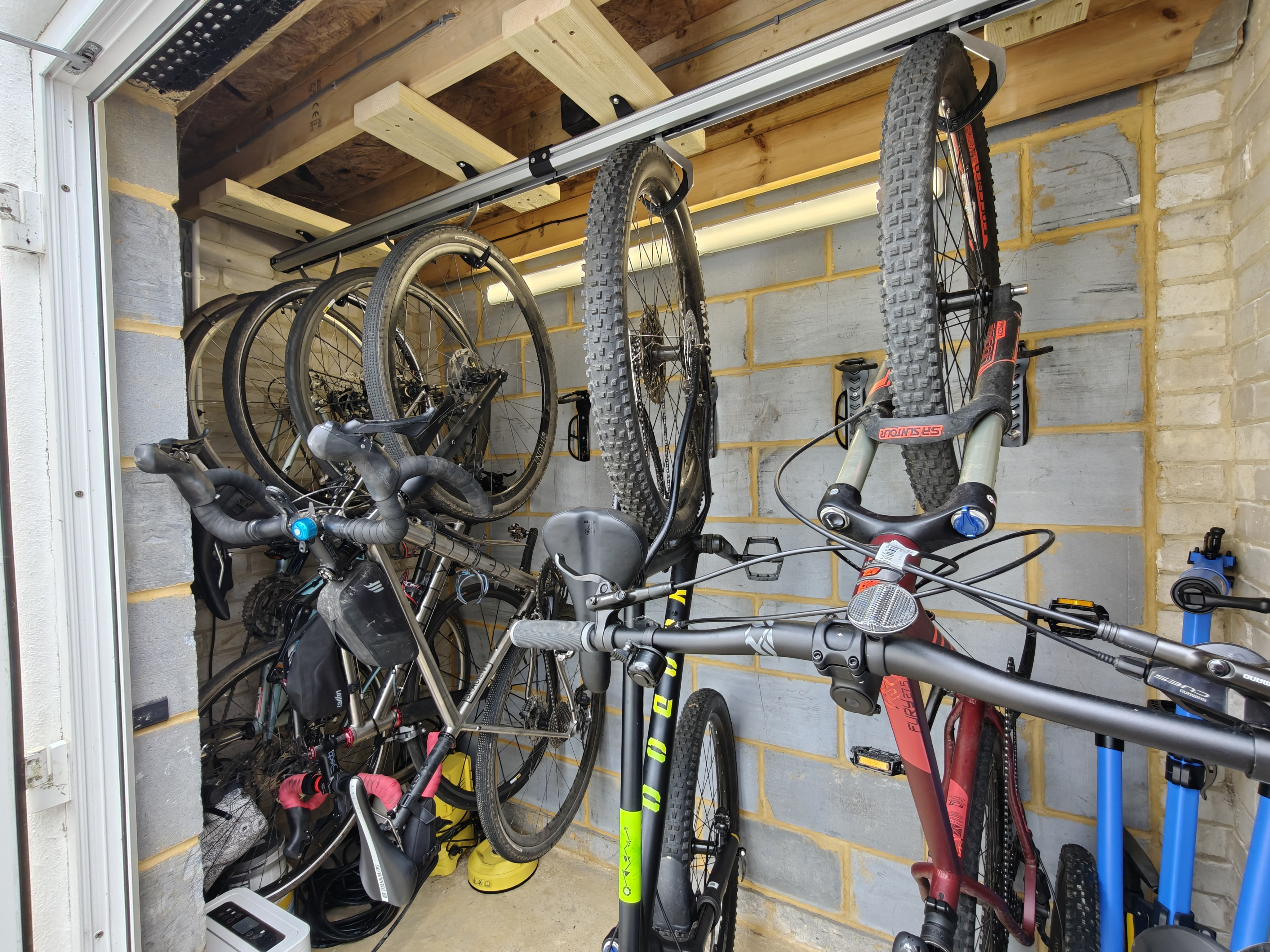 Ashley's 7-bike SpaceRail wall setup in garage