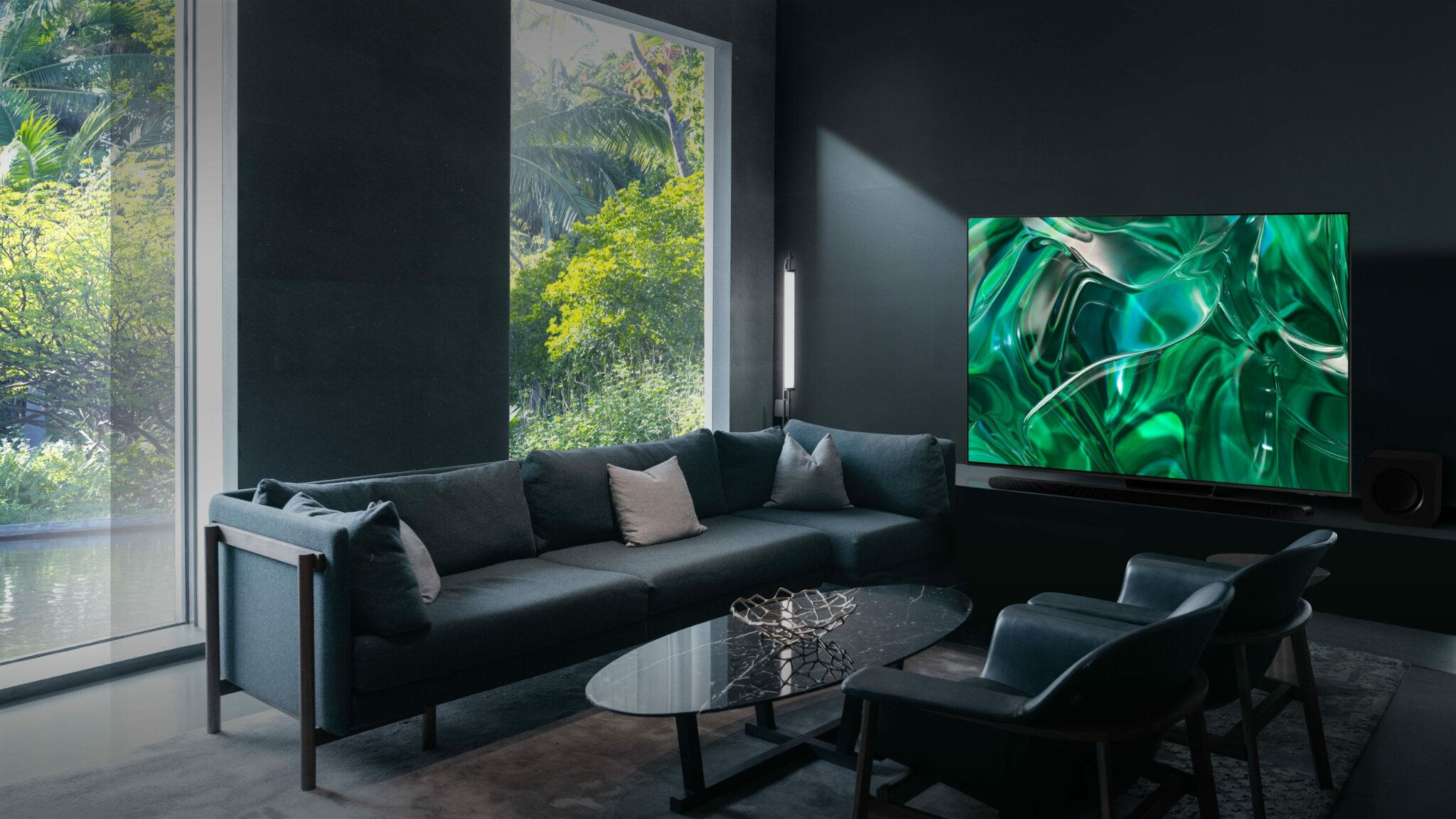 Какие хорошие телевизоры в 2023 году. Телевизор Samsung OLED s95c. Телевизор Samsung 2023. Комната с телевизором. LG телевизоры 2023 года.