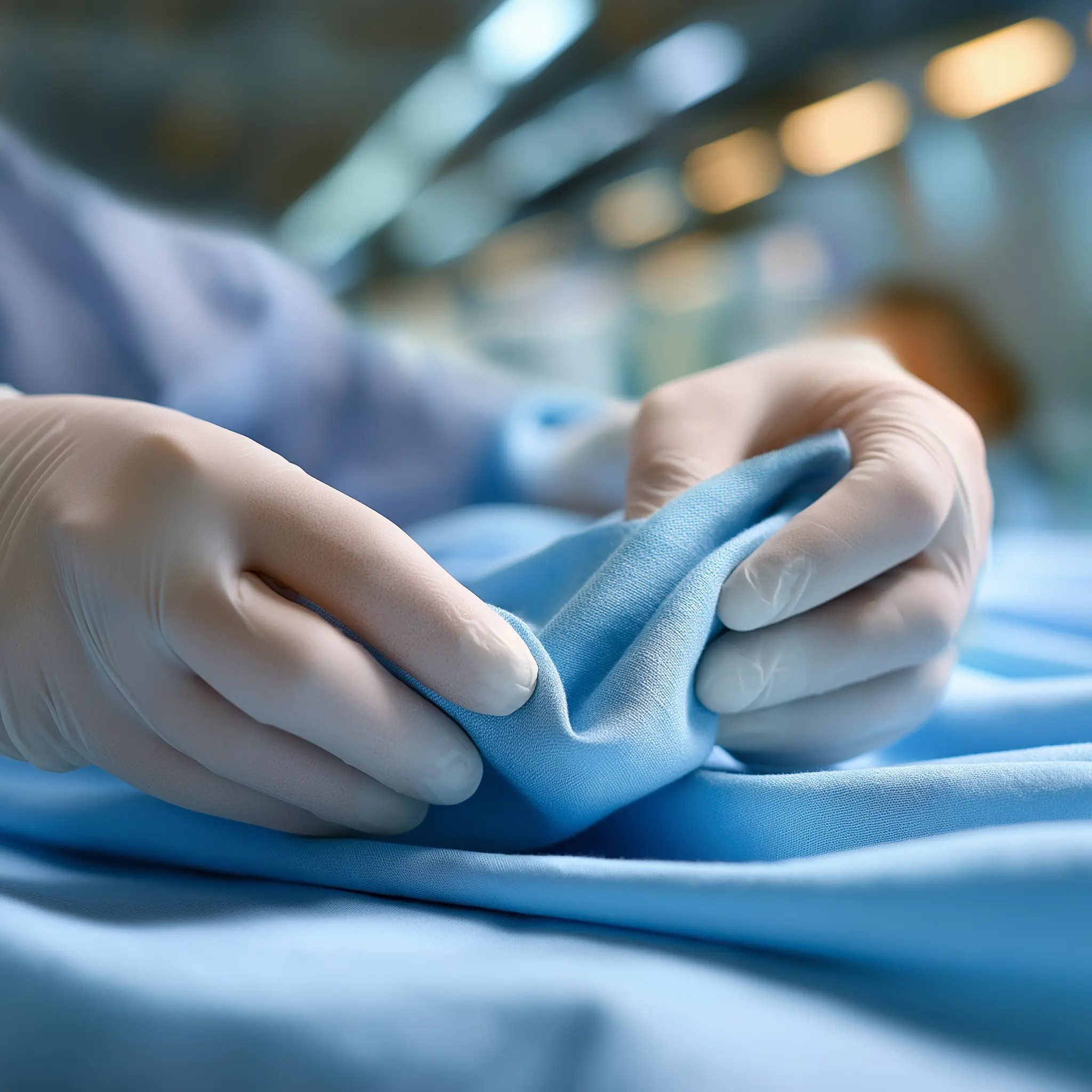 A employee wearing gloves checking the Fabrics manufactured in Comtex Indonesia facility