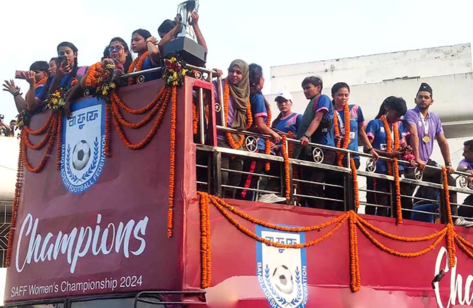 SAFF Women’s Champions get hero’s welcome in Dhaka