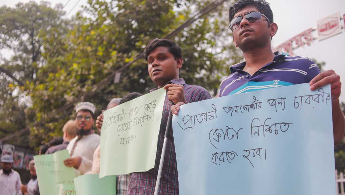 People with disabilities stage demo for retaining 10 pc quota for them in govt jobs 