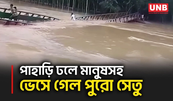 শেরপুরে পাহাড়ি ঢলের তা/ণ্ড/ব, মুহূর্তেই বিলীন আস্ত সেতু | Bangladesh Flood | Bridge Collapse | UNB