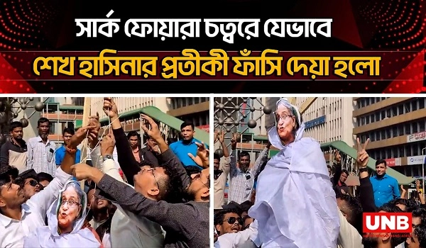 সার্ক ফোয়ারা চত্বরে যেভাবে শেখ হাসিনার প্রতীকী ফাঁসি দেয়া হলো | Sheikh Hasina | BNP | UNB