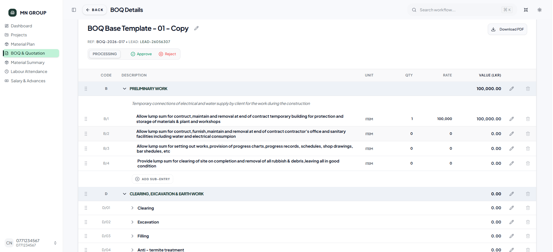 BOQ & Quotation screenshot 2