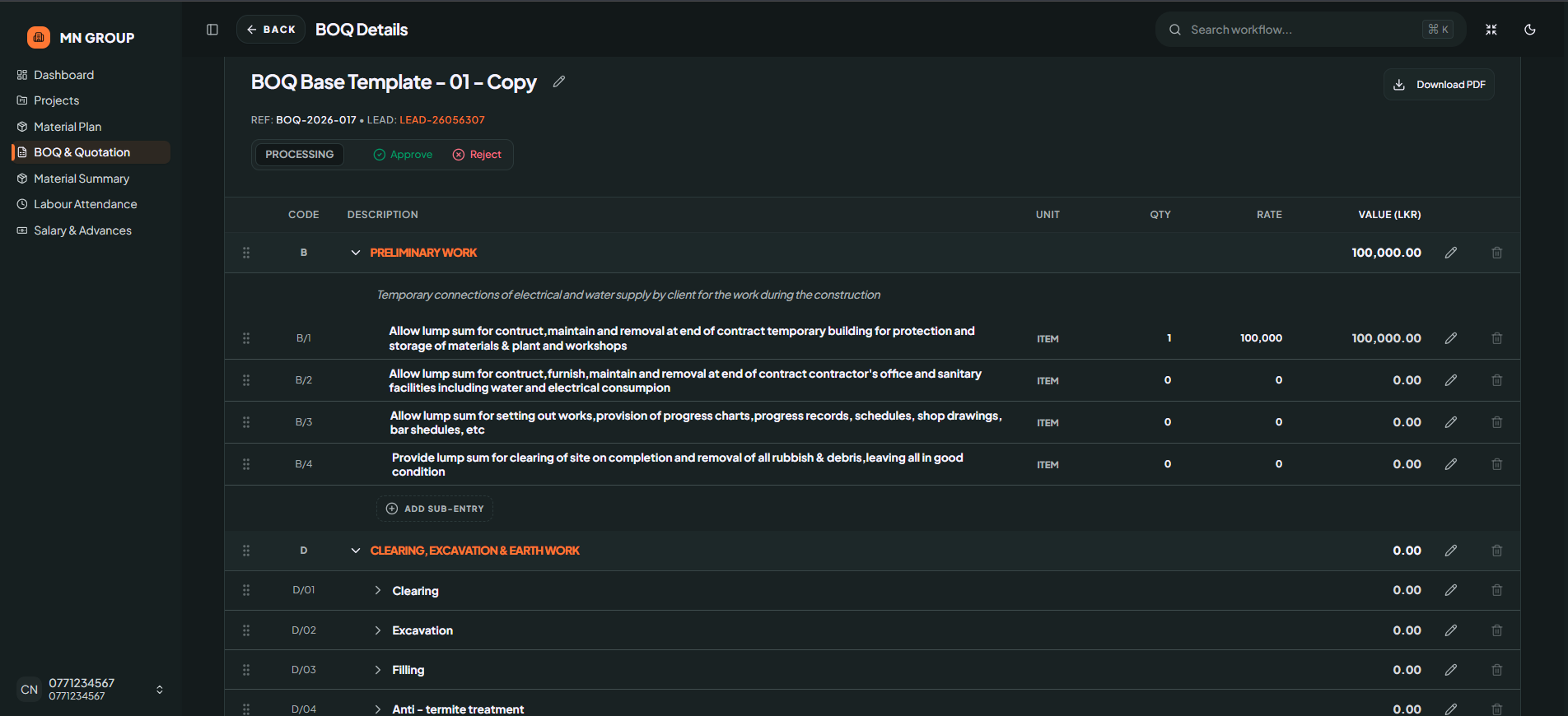 BOQ & Quotation screenshot 1