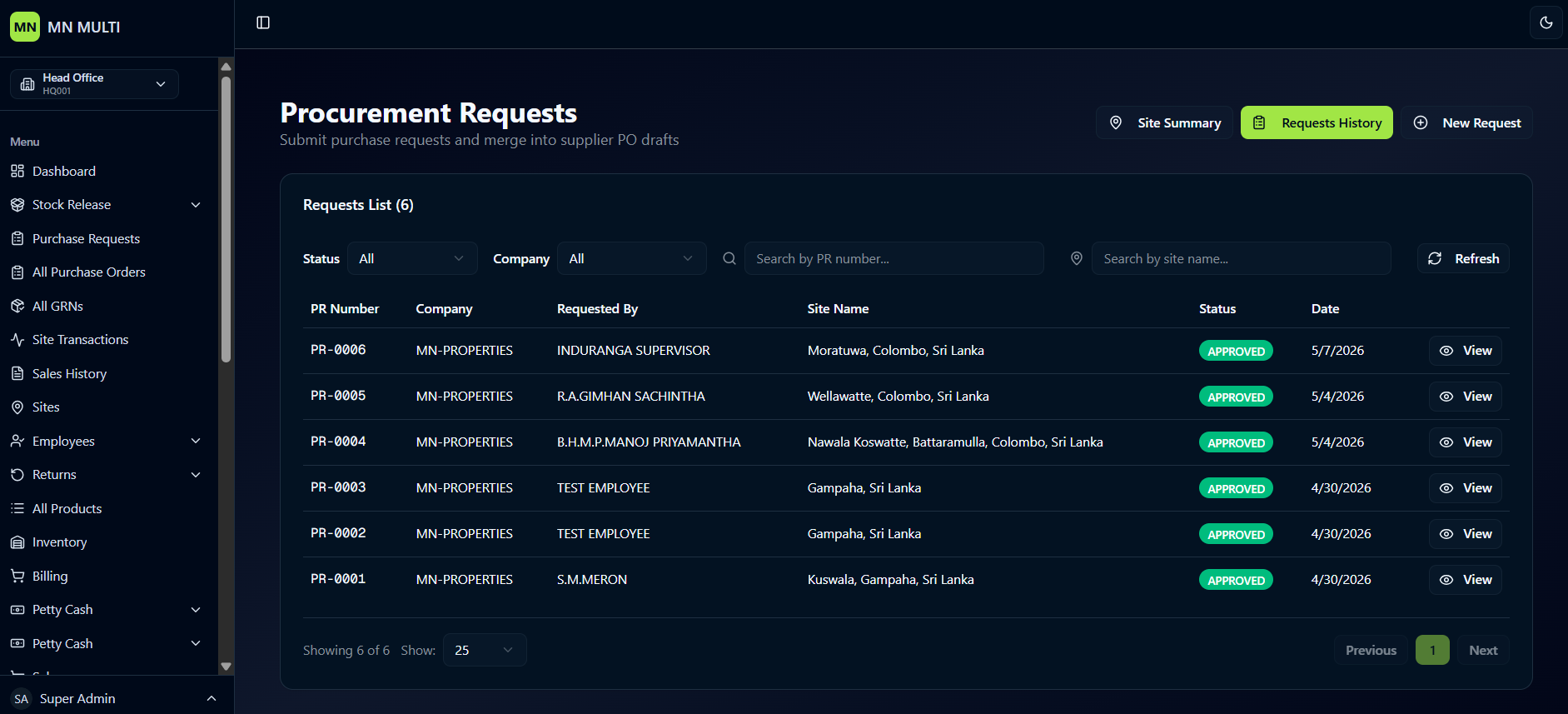 Procurement Requests screenshot 1