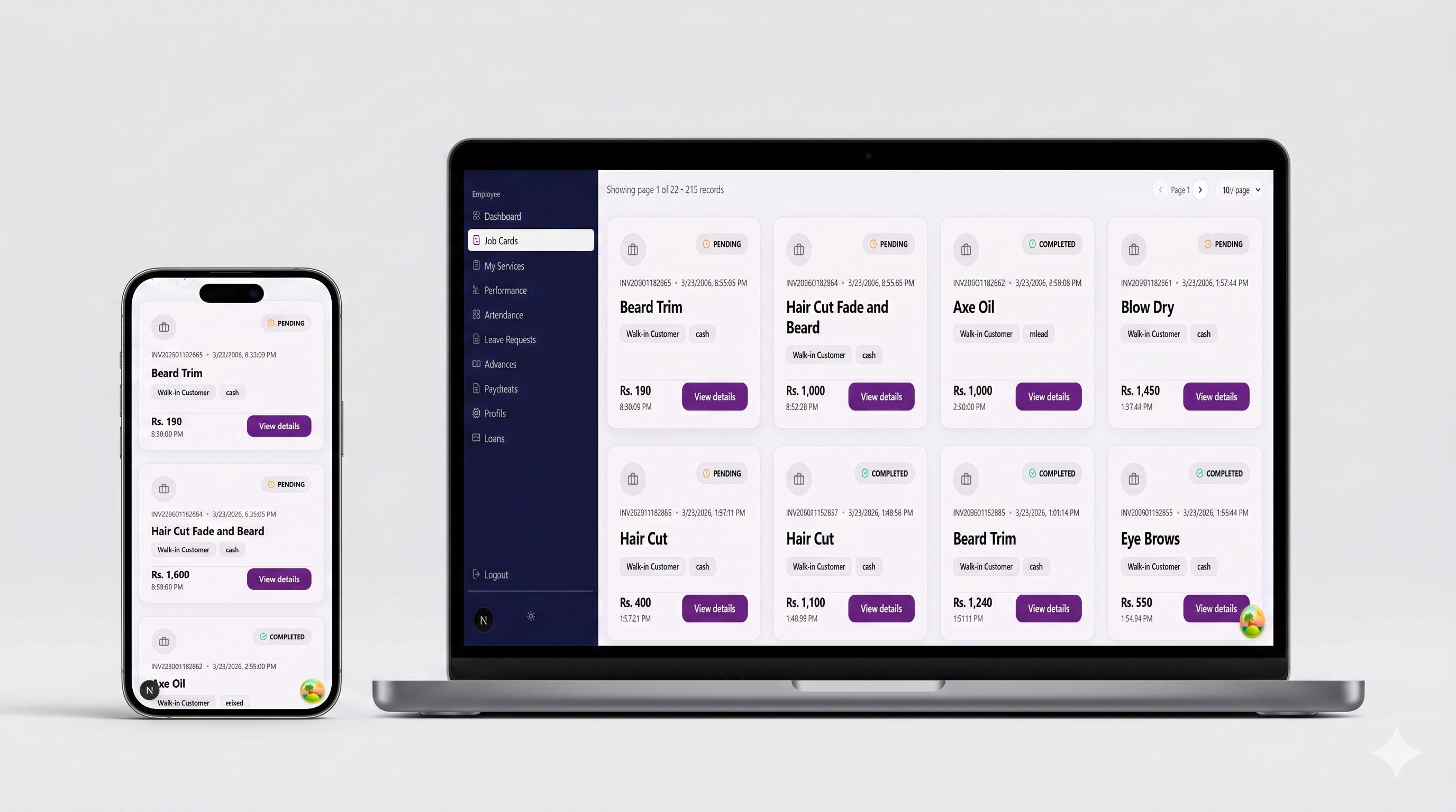 Employee Job Cards & Mobile App screenshot 1
