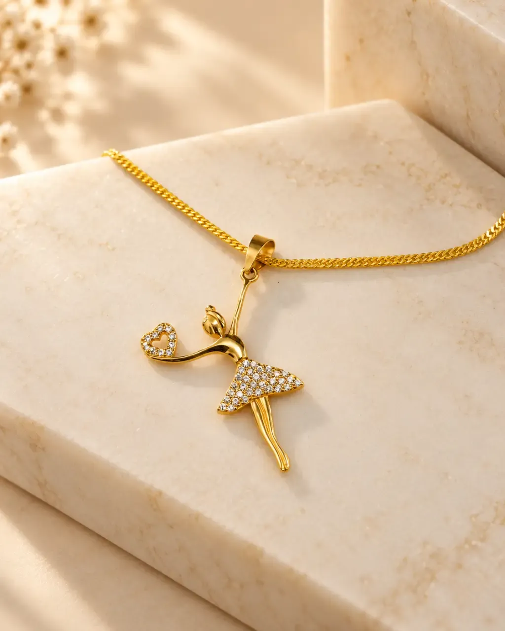 Ballerina Heart Gold Necklace