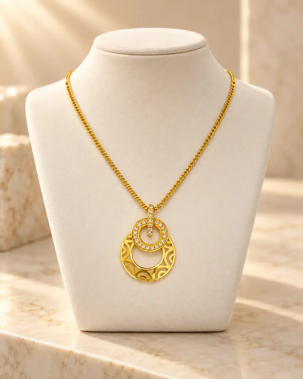 Double Circle Gold Pendant Necklace