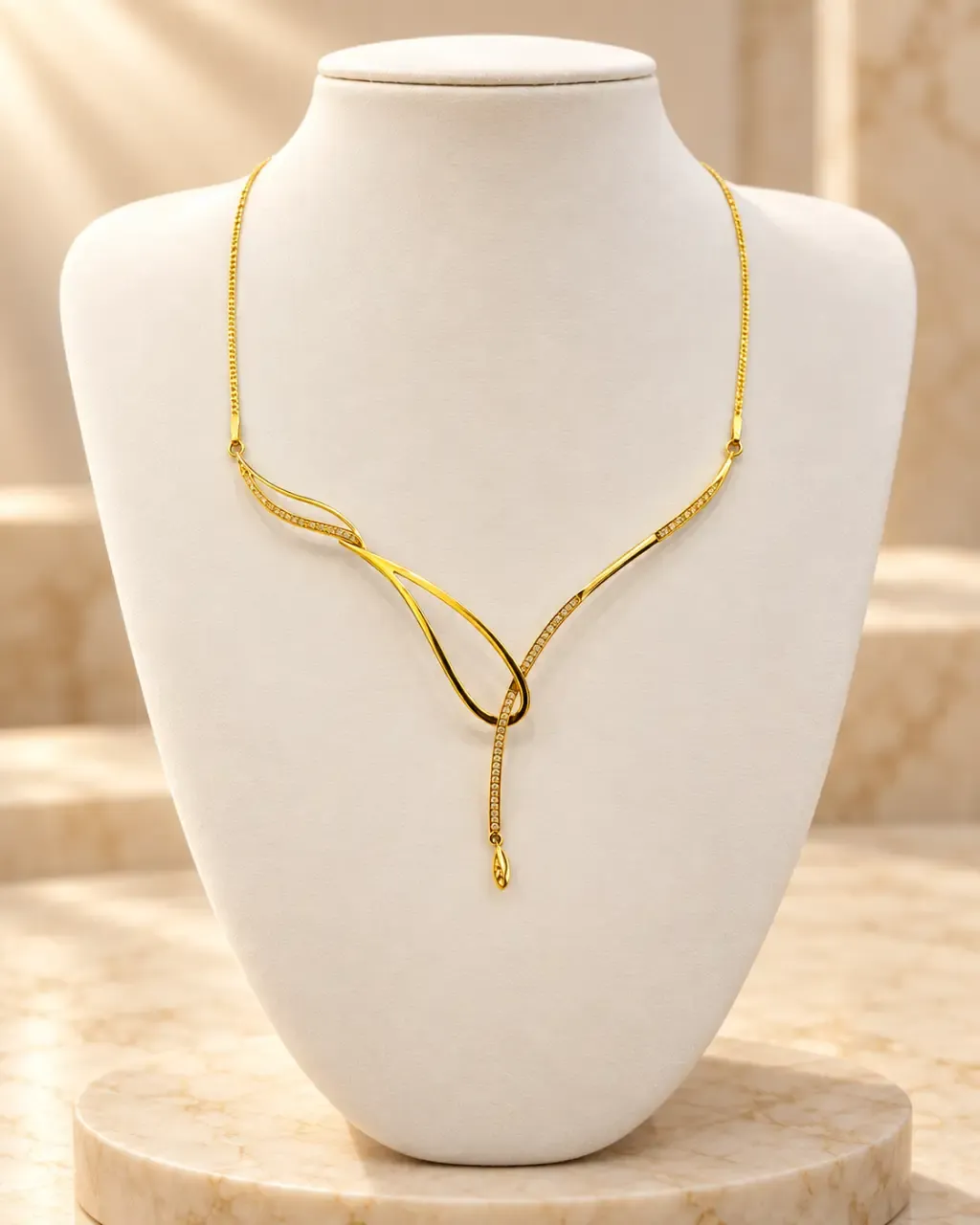 Elegant Twist Drop Gold Necklace