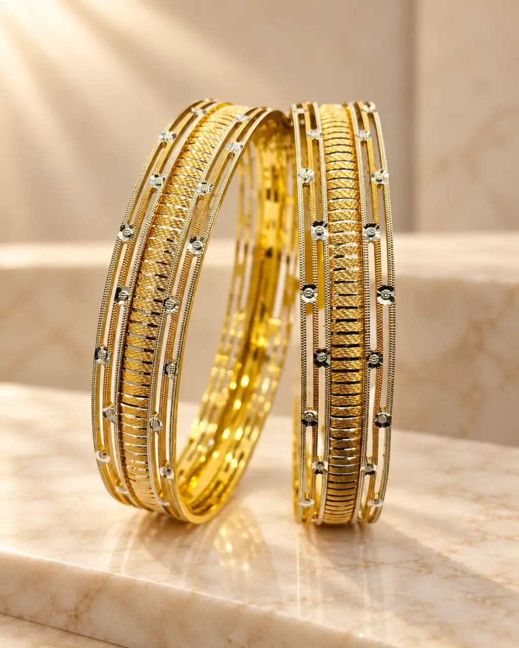Two-Tone Textured Gold Bangles