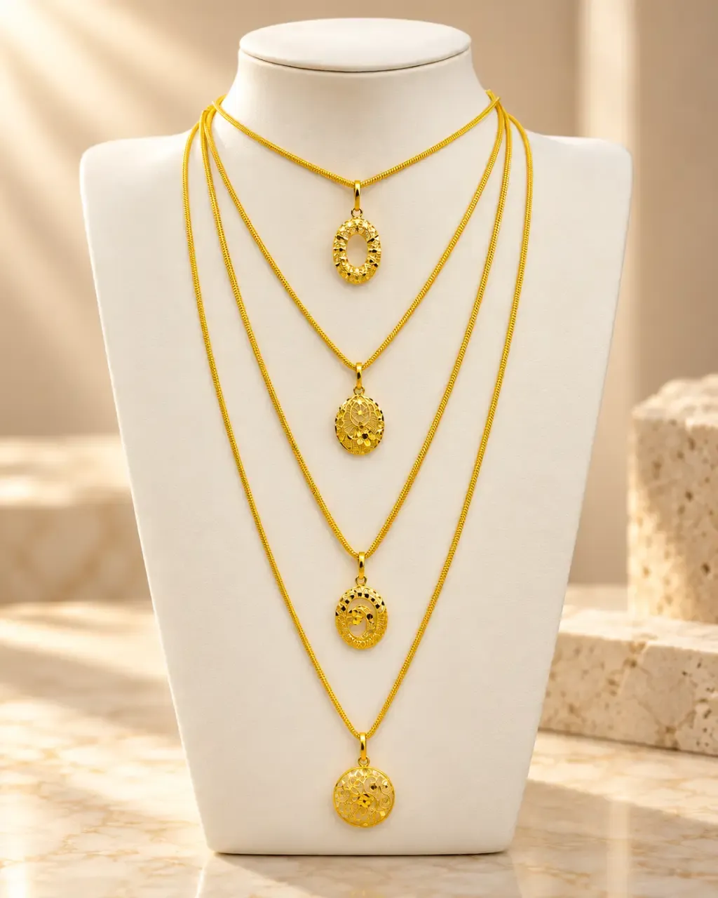 Layered Gold Pendant Necklace Set