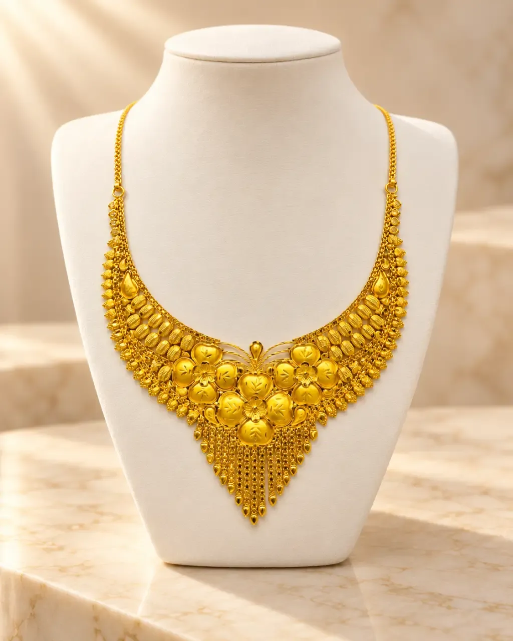 Floral Statement Gold Necklace