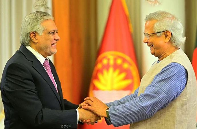 Relations with Pakistan, other SAARC nations among top priorities: Prof Yunus tells Ishaq Dar