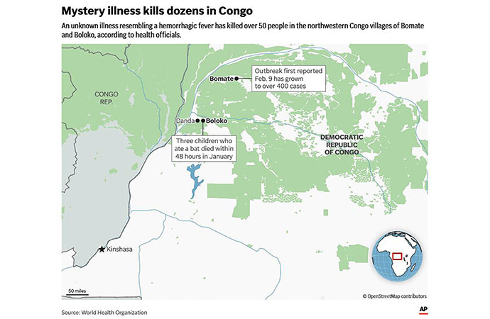 A mystery illness in Congo has killed more than 50 people hours after they felt sick