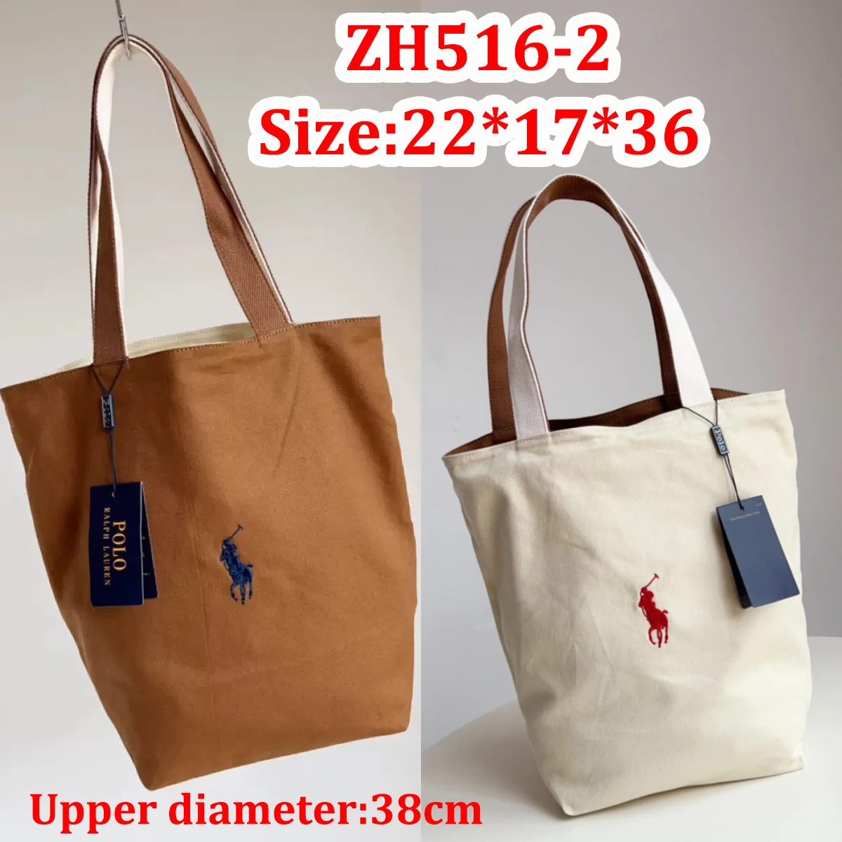 ZH516 Ralph Lauren double-sided printed canvas bag 45.5$ gallery