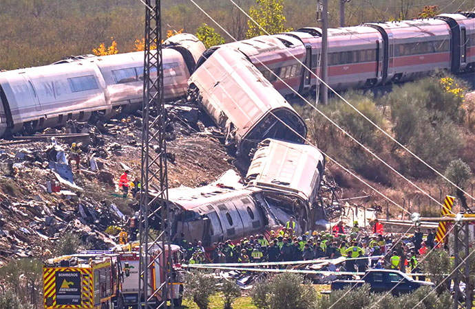 A high-speed train slammed into another that had stopped on the tracks