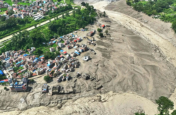 Catastrophic flash floods in a border area of Nepal and China