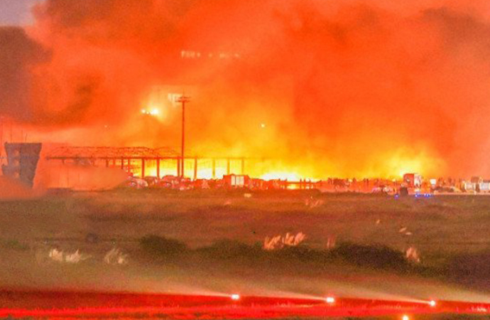 A massive fire gutted the import section of the cargo complex of Hazrat Shahjalal International Airport