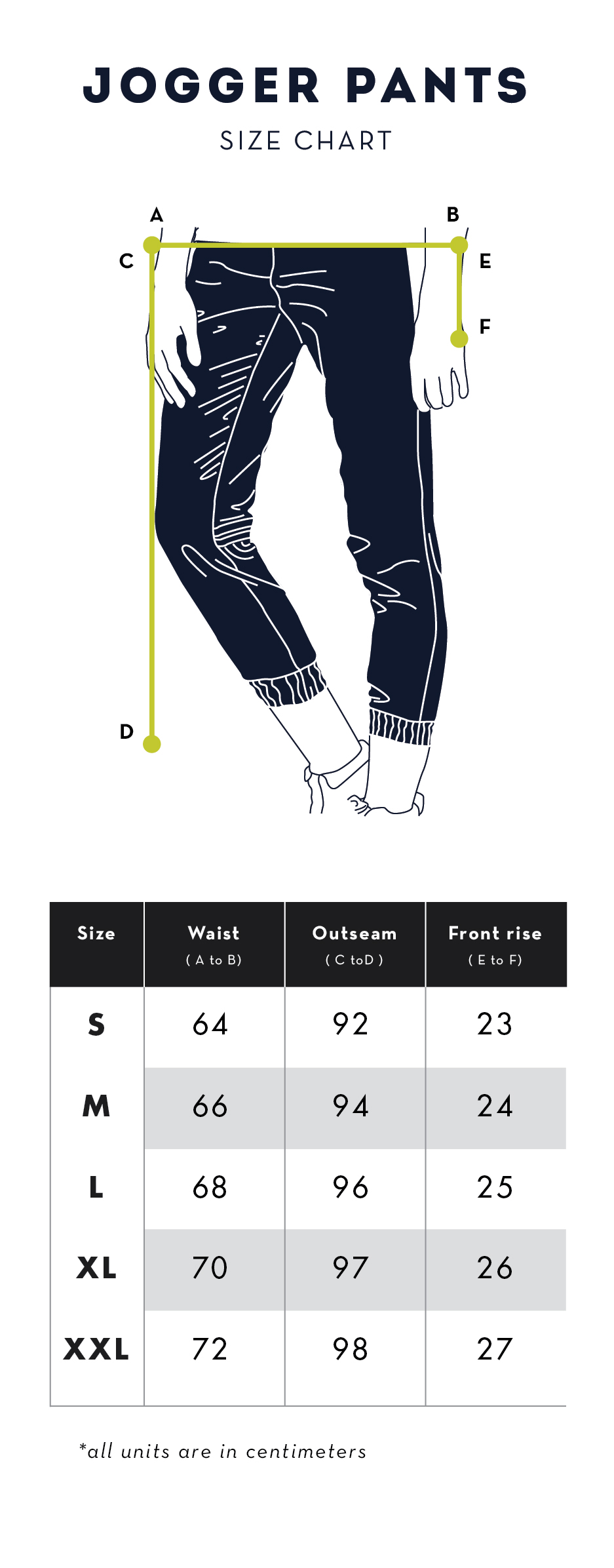 Jogger Pants Size Chart