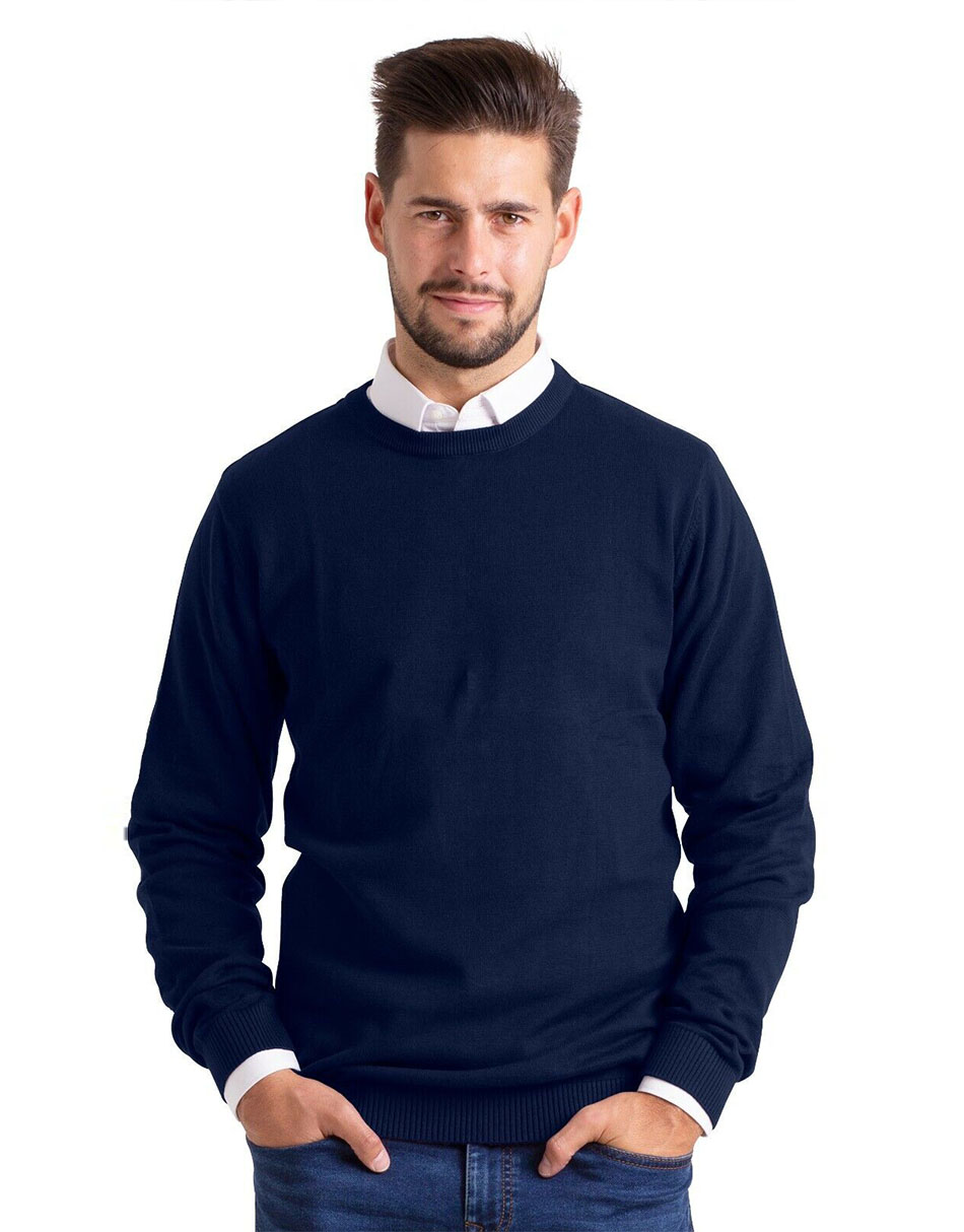 Men's Round Neck Slim Fit Sweater Pullover Crew Long Sleeve Cotton Jumper