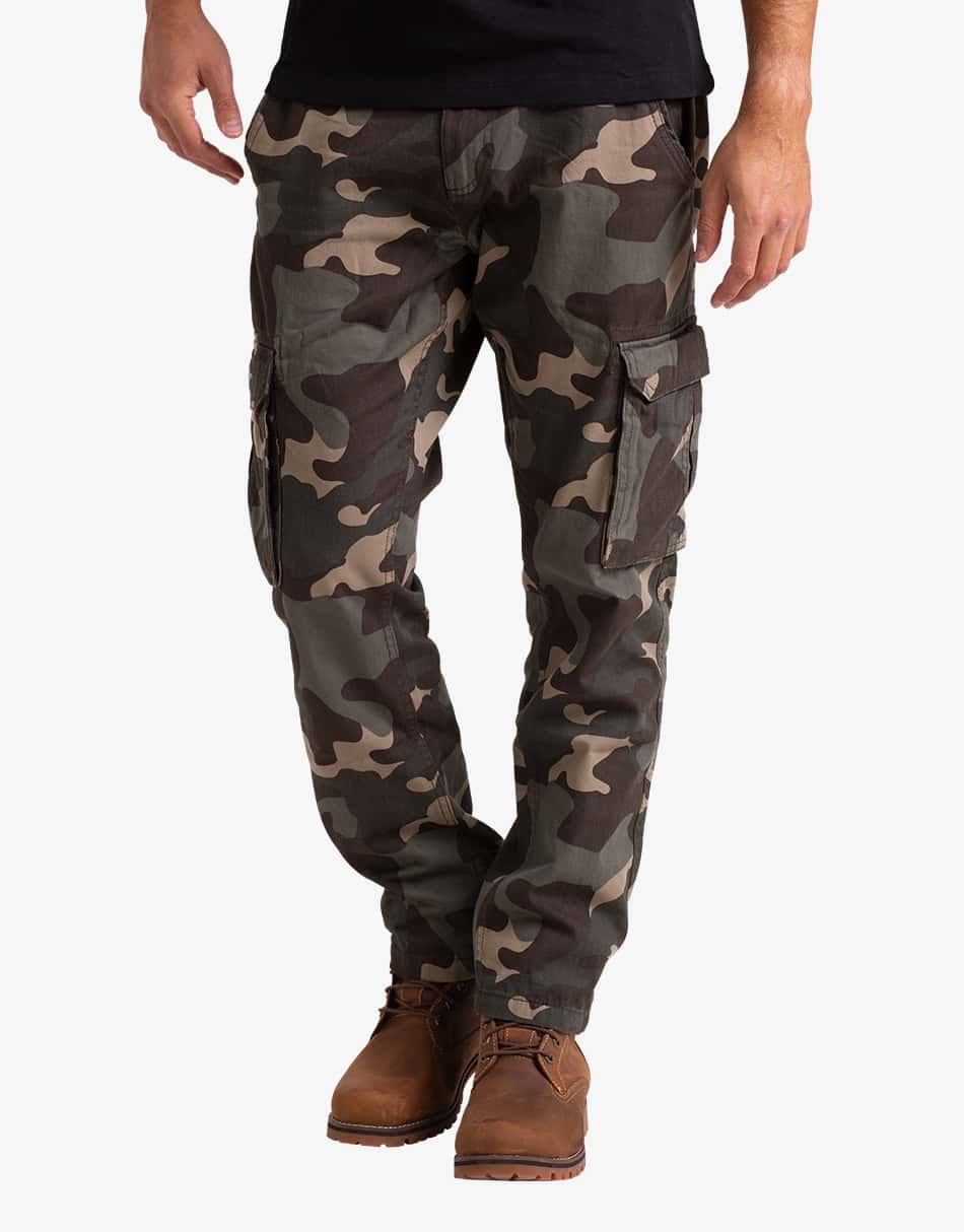 Buy Online Men Olive Green Black And Brown Camouflage Printed Cotton Cargo  Trousers at best price  Plussin