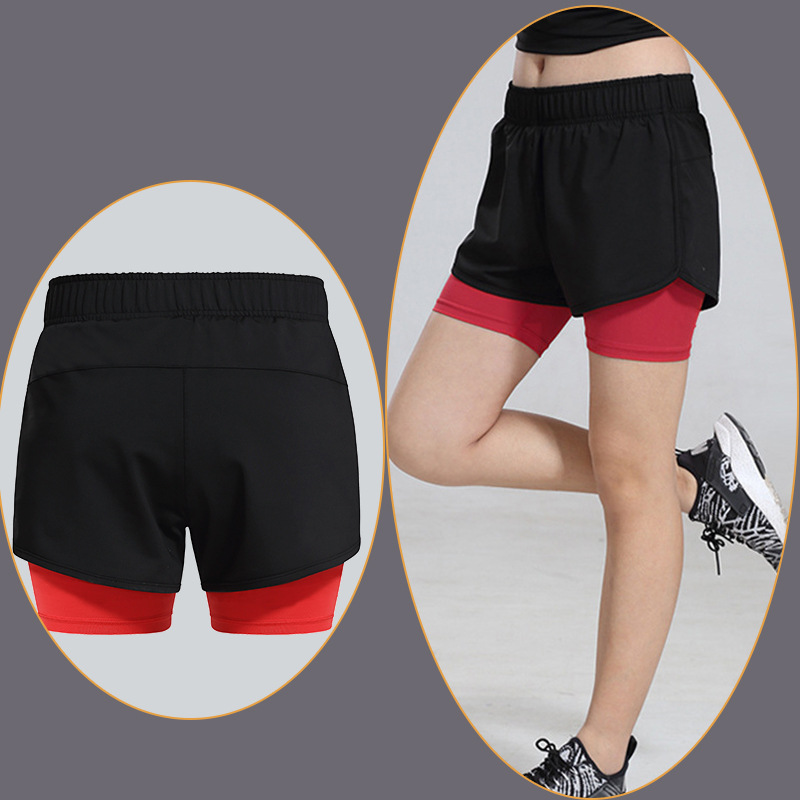 Sijitu yoga pants ladies double layer fast dry fitness shorts sweat training marathon running sports pants
