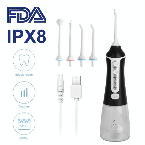 Portable Water Flosser Teeth Cleaner IPX8 Waterproof Electric Oral Irrigator, Capacity: 300ml(Black)