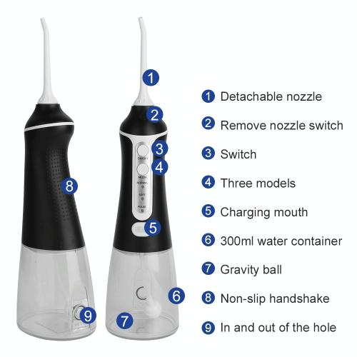 Portable Water Flosser Teeth Cleaner IPX8 Waterproof Electric Oral Irrigator, Capacity: 300ml(Black)