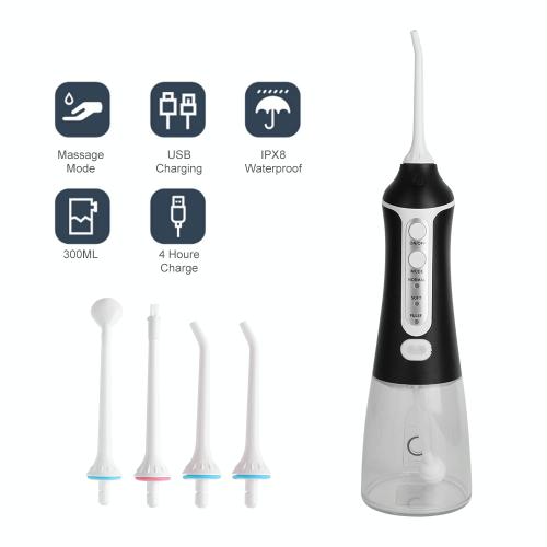 Portable Water Flosser Teeth Cleaner IPX8 Waterproof Electric Oral Irrigator, Capacity: 300ml(Black)