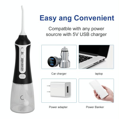 Portable Water Flosser Teeth Cleaner IPX8 Waterproof Electric Oral Irrigator, Capacity: 300ml(Black)