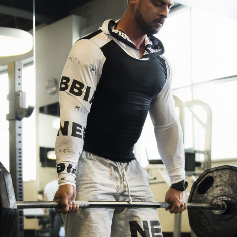  fitness new sports long-sleeved men's stretch cotton hooded sweater  