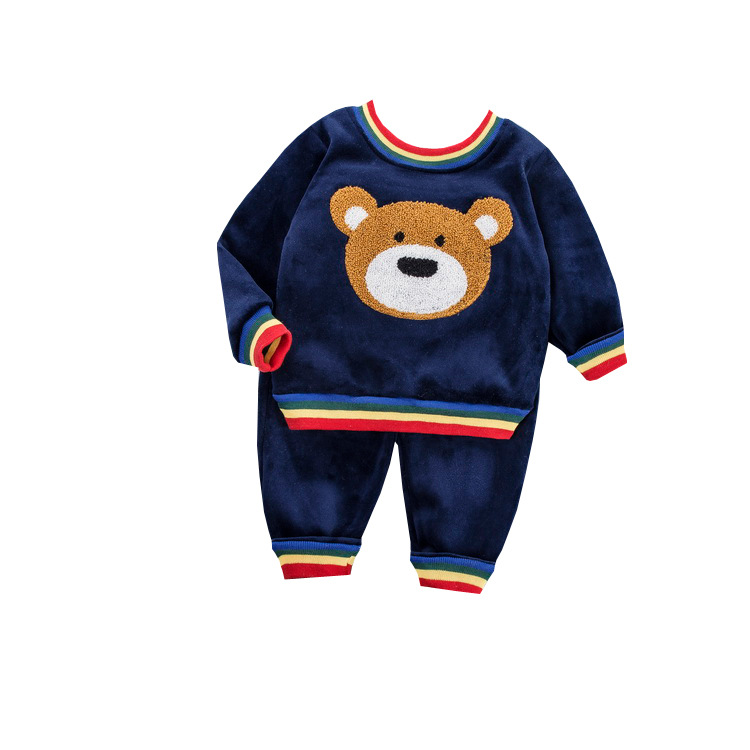 ' autumn and winter wool cotton pajamas and warm cotton trousers with teddy bear animation